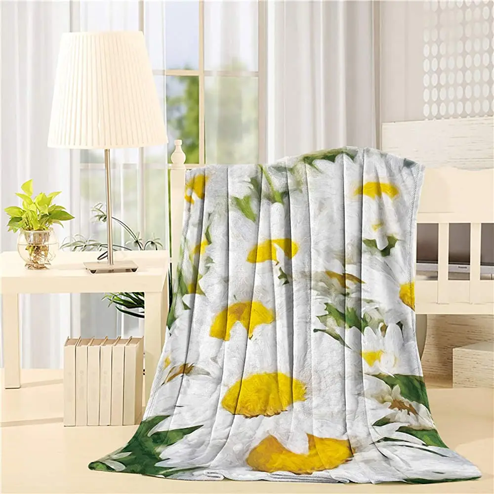

Фланелевое Одеяло для душа, весеннее дышащее покрывало для кровати с рисунком масляных цветов, белых маргариток, мягкое покрывало