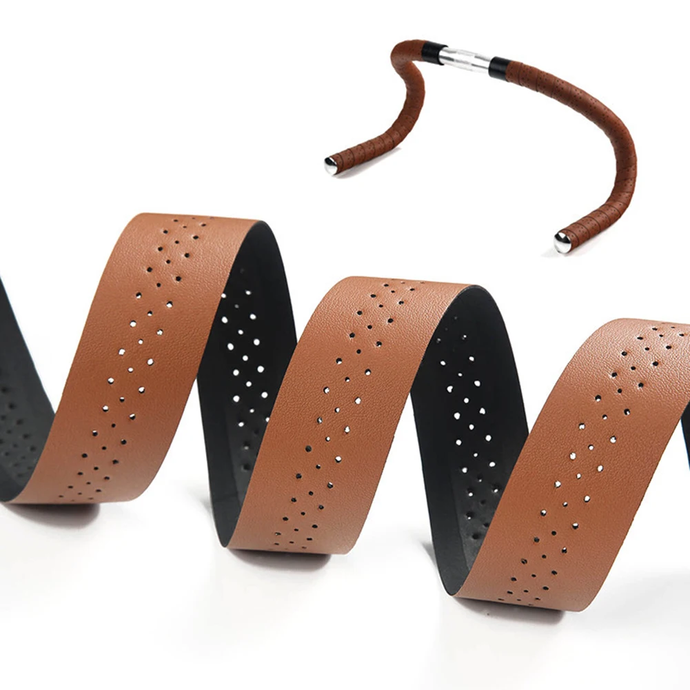 

1Pair PU Leather Bar Tape Bicycle Road Racing Bike Sweat Absorbent Texture Perforated Handlebar Belt 190cm