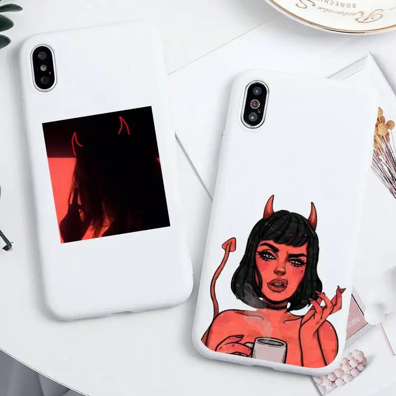 

Devil Sexy Girl Phone Case For iphone 13 12 11 Pro Max Mini XS 8 7 6 6S Plus X SE 2020 XR Candy white Silicone cover
