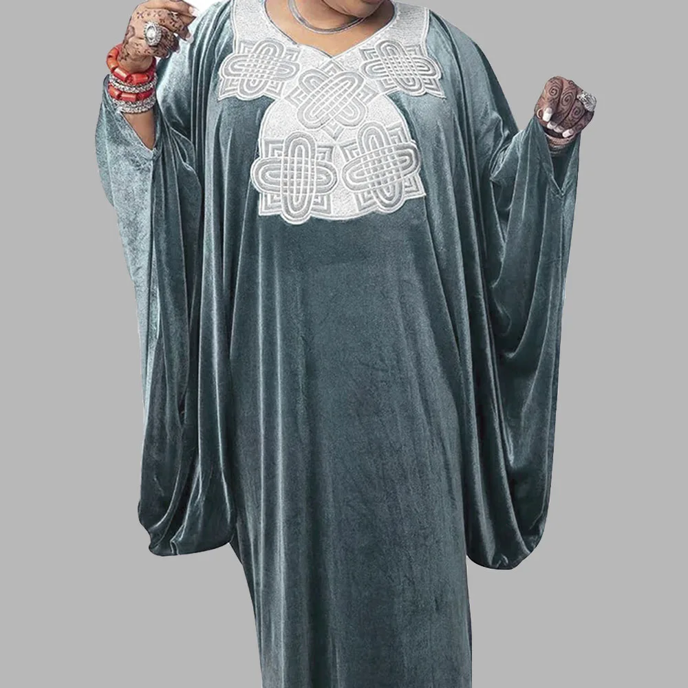 

Женское Фланелевое платье с вышивкой, однотонное платье с рукавом «летучая мышь» и V-образным вырезом, модное темпераментное свободное плат...