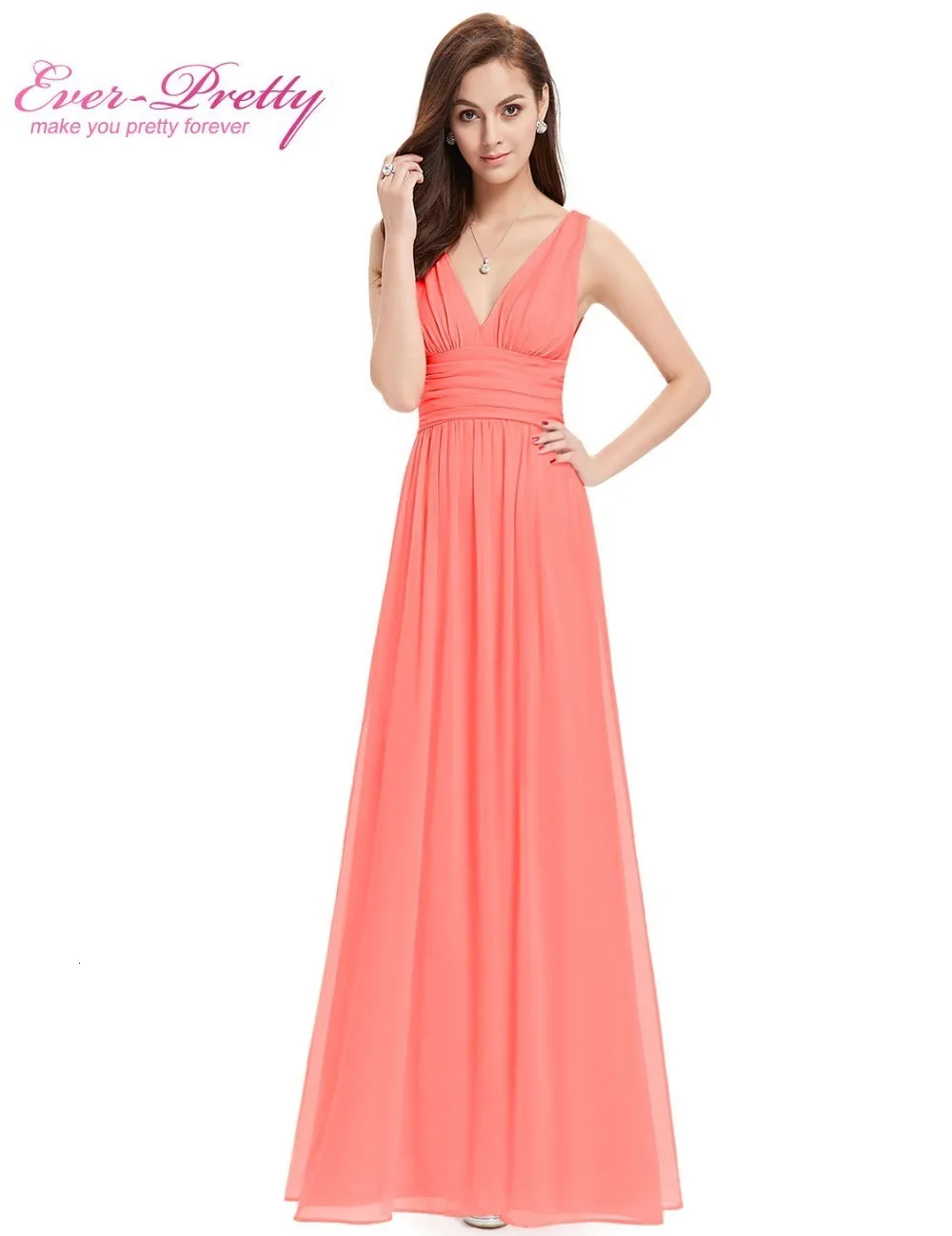 Vestido Fiesta Mujer Ever Pretty, длинное шифоновое свадебное платье трапециевидной формы с v-образным вырезом, элегантные королевские синие платья подружек невесты