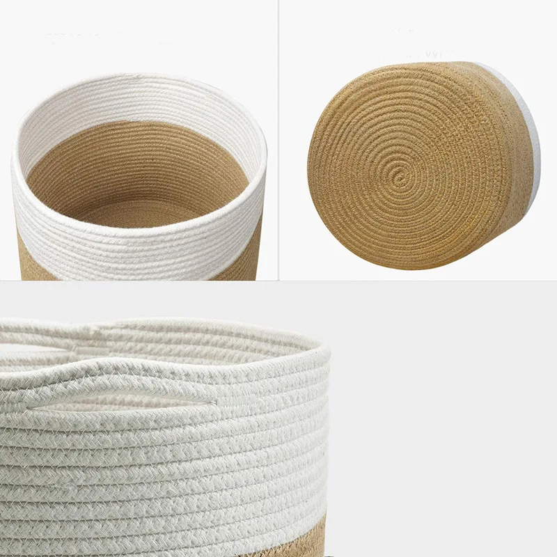 

Hand Woven Storage Basket Round Cotton Rope Flower Pot Planter Sundries Dirty Clothes Baskets Desktop Plant Organizer Decoration