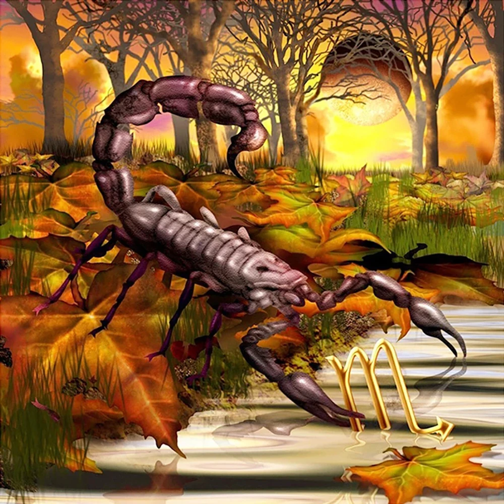 Большой Скорпион Полный Круглый дрель вышивка крестиком пейзаж домашний декор с