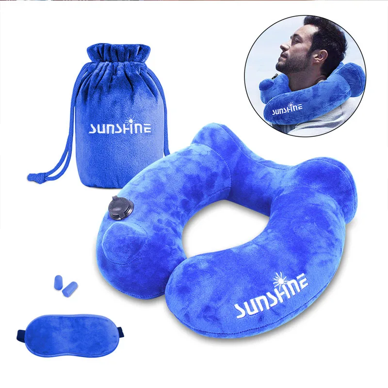 

Genuine High-end Multi-function Press Automatic Inflatable Cloth Cover Pillow Soft and Skin Friendly Travel Home Neck Pillow Set
