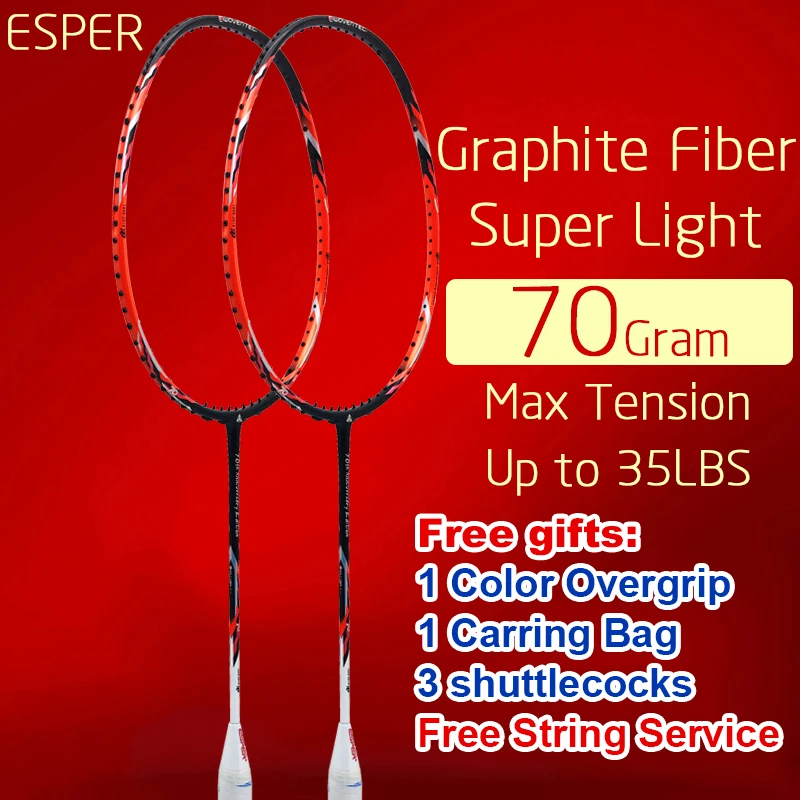 ESPER 70Gram ракетка для бадминтона из углеродного волокна легкая ракетка графитовый Профессиональный обидный с сумкой Волан