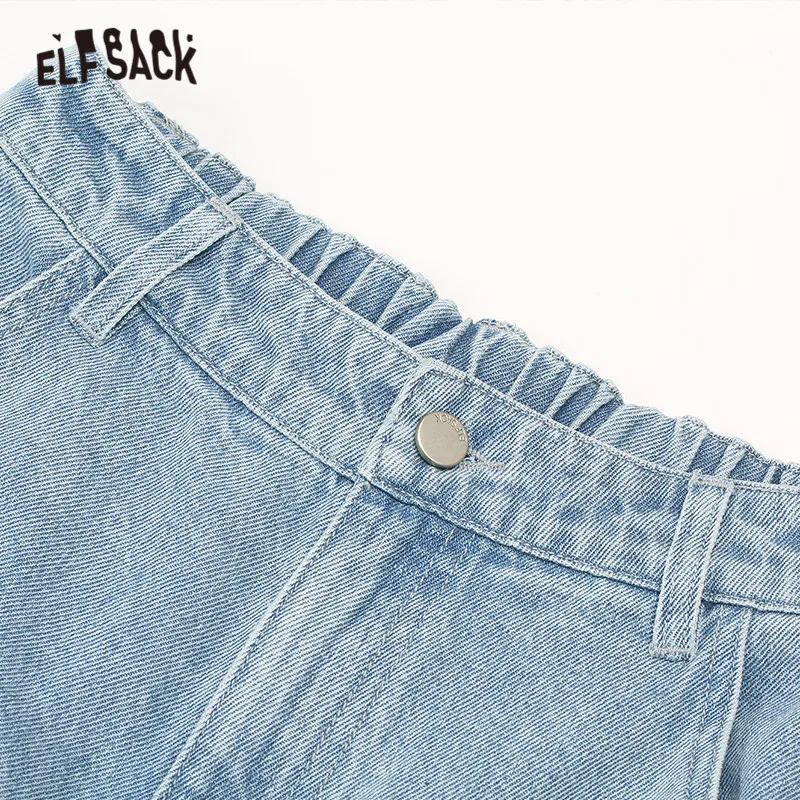 ELFSACK синие одноцветные вымытые прямые повседневные шаровары женские 2019 Осенние