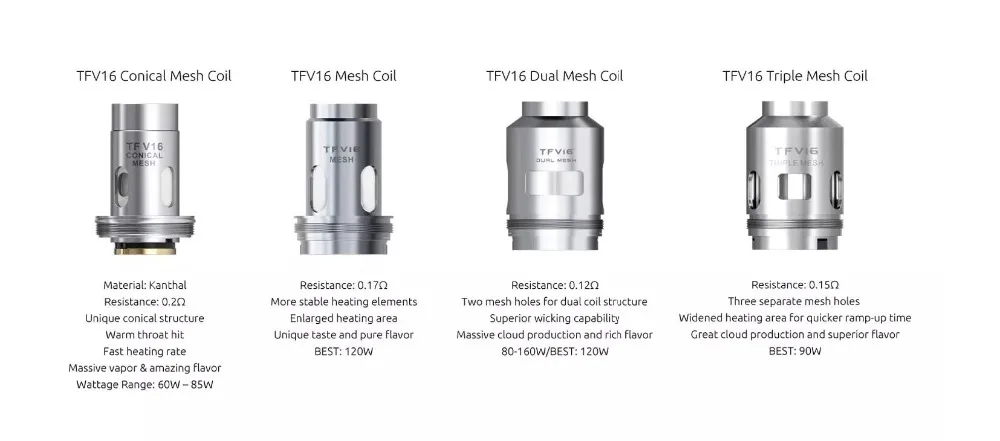 3 шт./лот SMOK TFV 16 сетка катушка 0.17ohm Двойная сетка 0.12ohm Тройная сетка 0.15ohm коническая сетка 0.2ohm головка для TFV16 Танк Mag P3 Vape