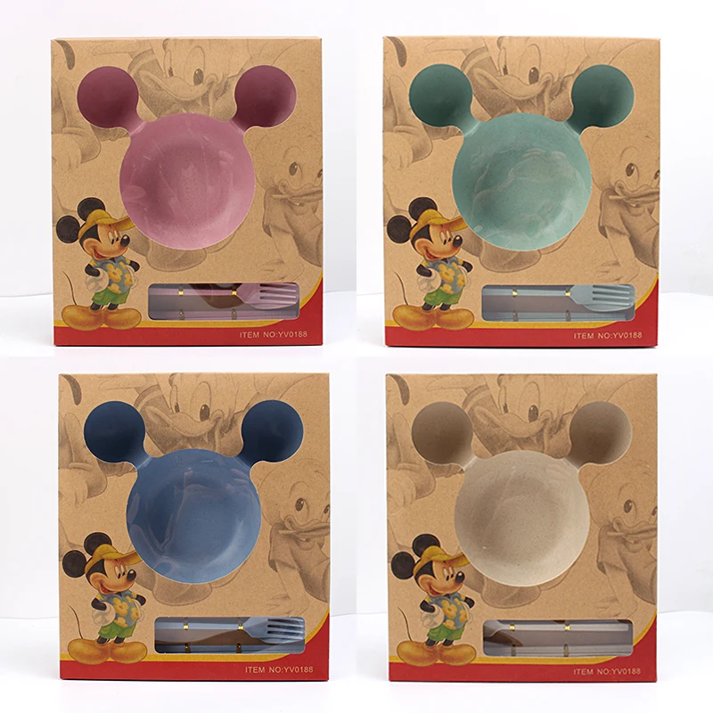 Wheat straw Mickey tableware children's set shatter-resistant household cute cartoon baby gift bowl box | Дом и сад