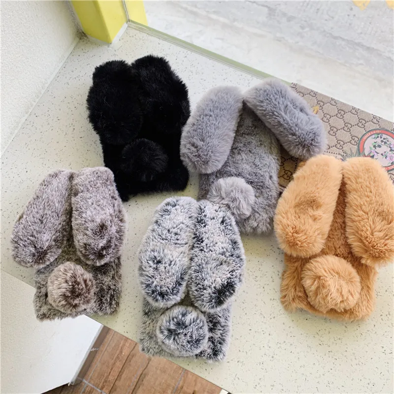 Модный Леопардовый плюшевый пушистый чехол с кроличьими ушками для Xiaomi Remdi Note 7 6 5