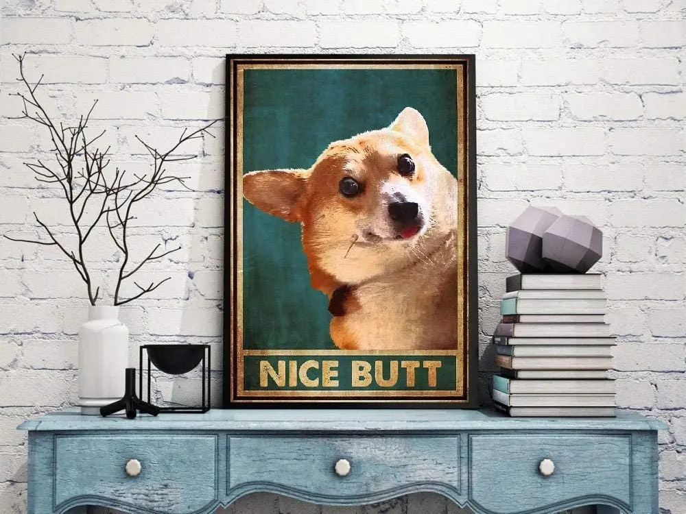

Metal Sign Nice Butt Corgi Shiba Inu Animal Family Bedroom Living Room Home Wall Decoration Retro Metal Sign 8X12 Inch