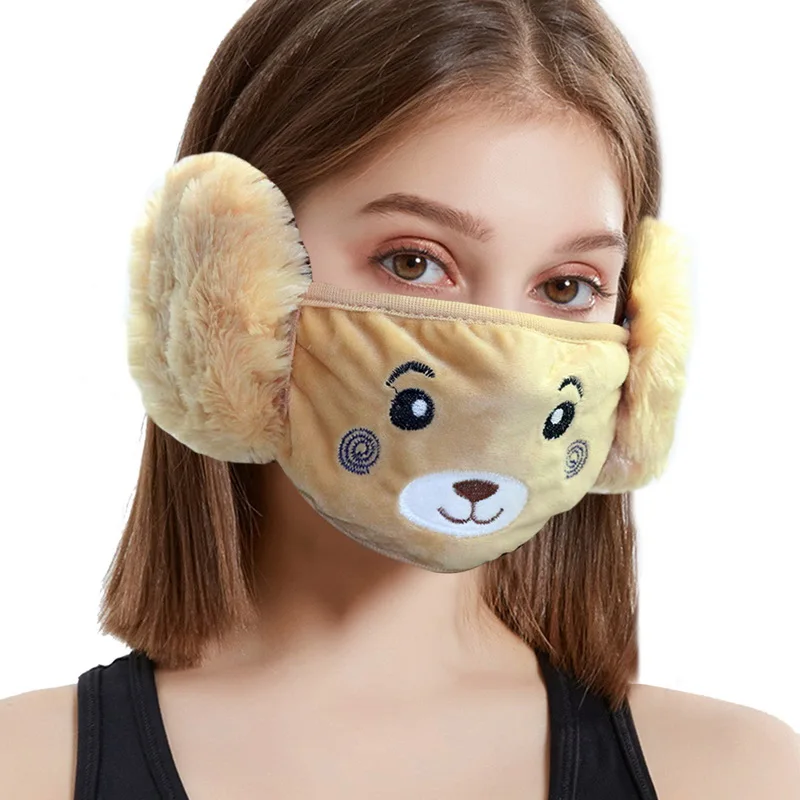 

Winter Mask Keep Ear Face Warm Cold Resistance Mask Cute Dog Mouth Masks Washable Ear Muffs Fur Mask For Women's Accessories