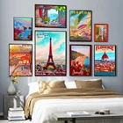 Винтажный плакат с изображением города и пейзажа для путешествий, Италия, Франция, Флоренция, Флорида, Париж, Греция, реклама, настенное искусство, домашний декор
