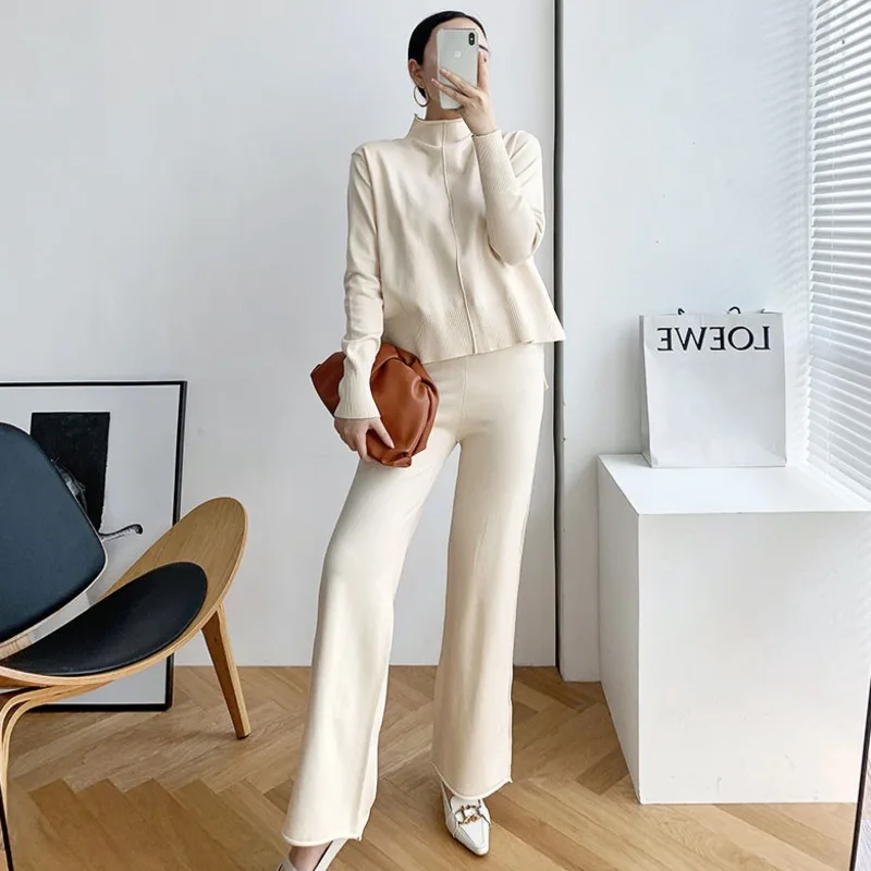 

YICIYA 90% Cashmere Two Piece Pants Set For Women Knitted Long Sleeve Two Piece Set Top And Pants Tracksuit Women Outwear Korean