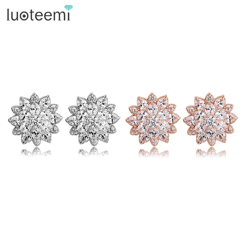 Женские серьги-гвоздики в виде цветка LUOTEEMI роскошные модные ювелирные украшения