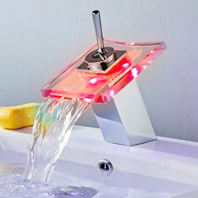 Смеситель для ванной комнаты со светодиодной подсветкой хромированная латунь