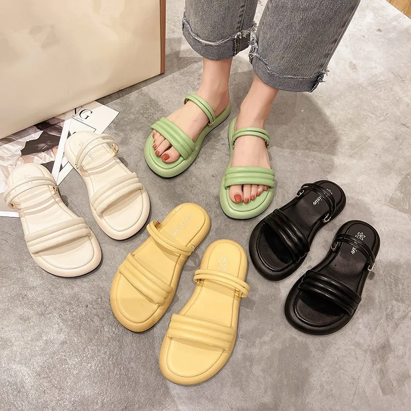 

Soft Roman Sandals Comfort Shoes for Women Summer Heels Two Weare Suit Female Beige Gladiator Girls Fashion 2021 Low Black Class