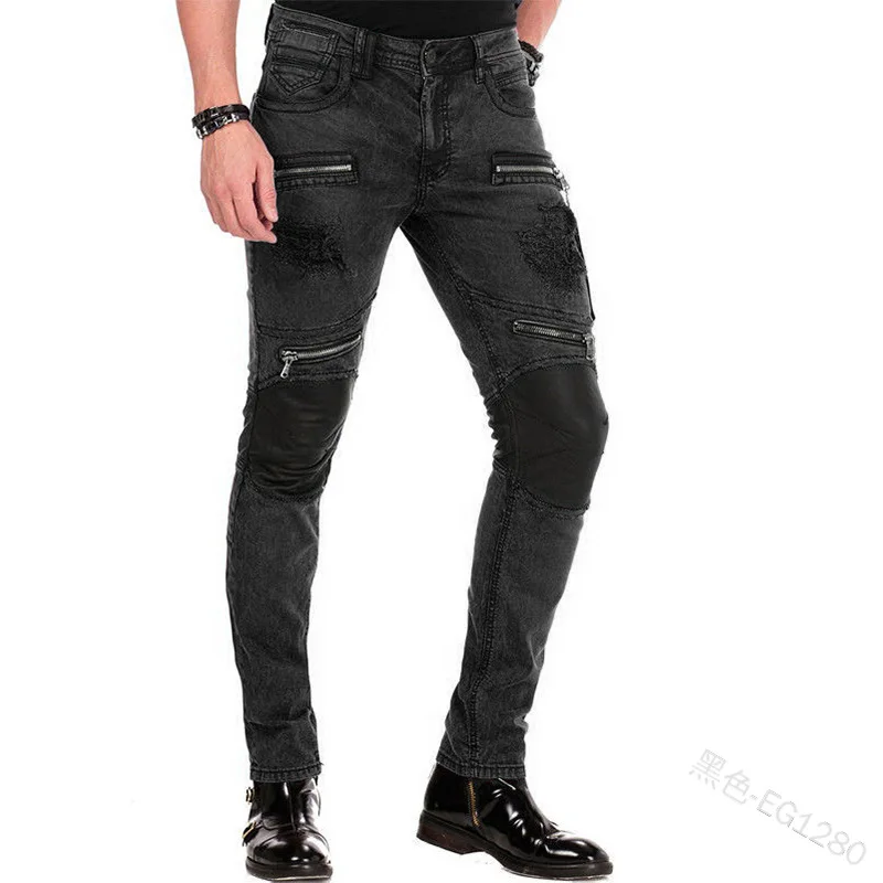 

Прямые обтягивающие джинсы Wepbel в стиле панк, модные джинсы с оборками, мужские брюки-карандаш из денима со средней талией, джинсы на молнии