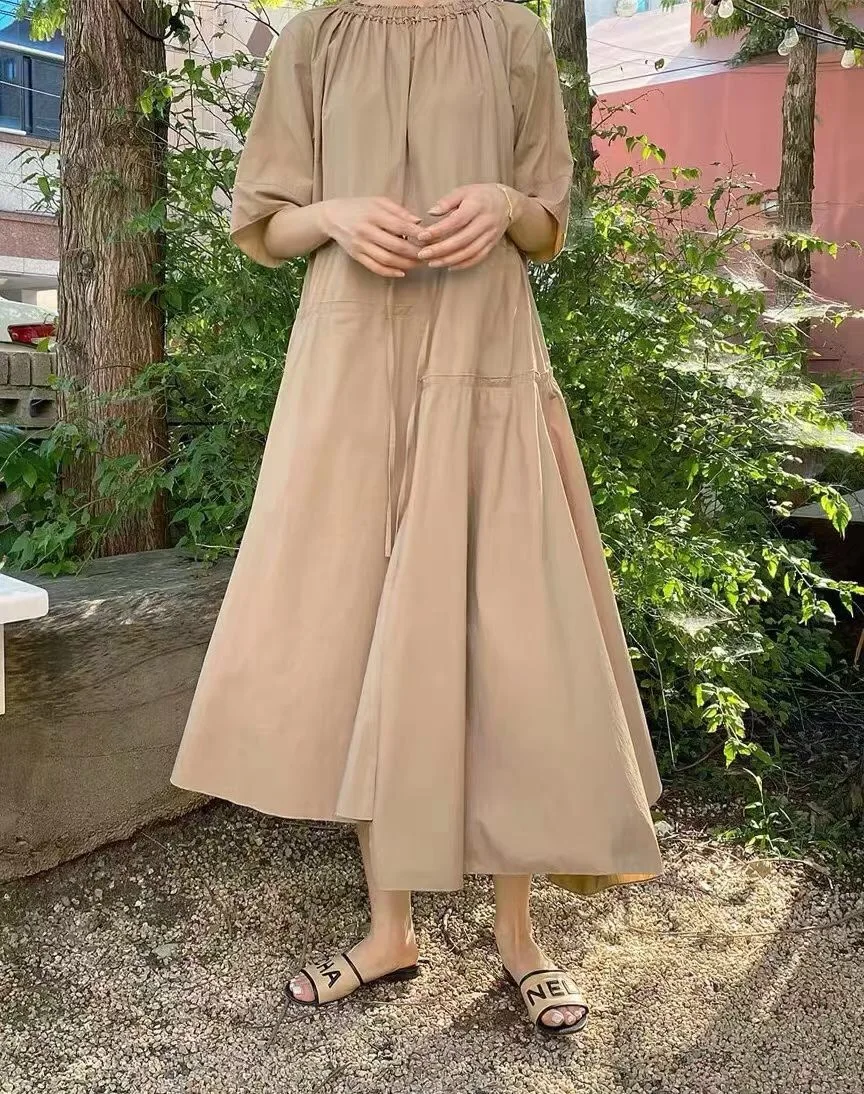 

Korean Chic Early Spring New Drawstring Waist Irregular Fashionable Sweet Slimming Youthful-Looking Mid-Length Dress for Women