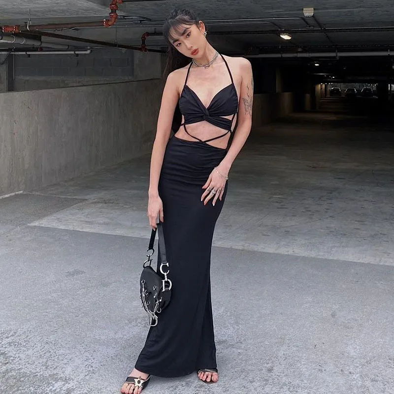 

Streetwear Halter Dresses Patchwork Women Clothes Mini Dress Summer Female Straight Backless Summer Dresses Ladies Sundresses