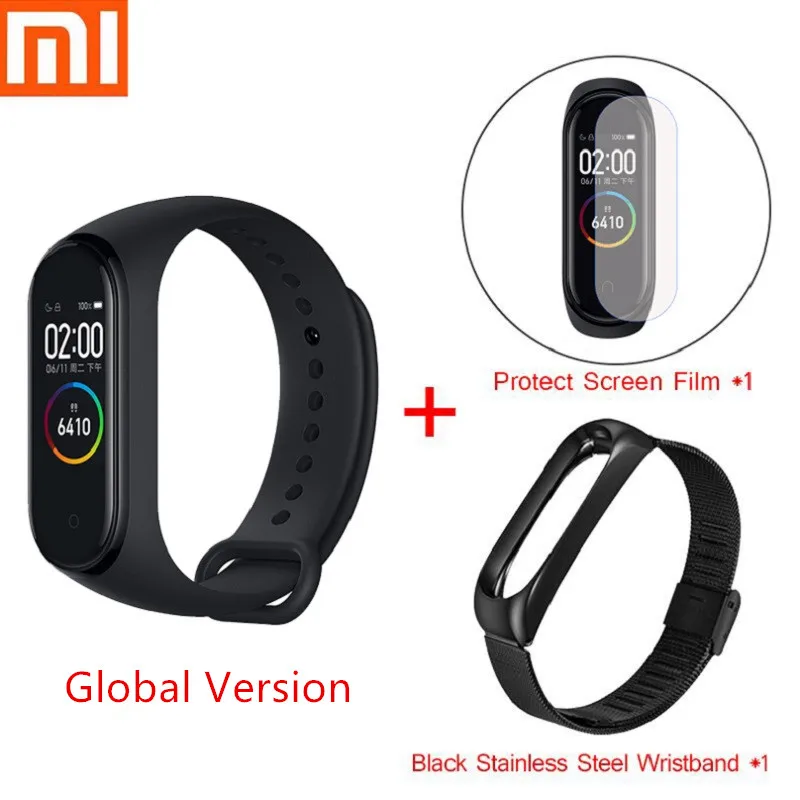 Global S Black Set Xiaomi mi-браслет 4 плавания 5 АТМ шагомер спортивный смарт-браслет 0,9" цветной AMOLED экран mi Band 3 Bluetooth 5,0 smartband - Цвет: Global S Black Set