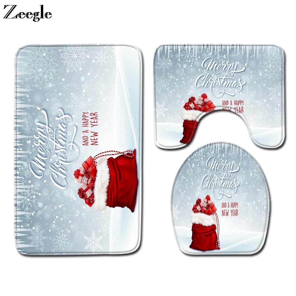 Zeegle Веселый Рождественский набор ковриков для ванной с крышкой коврик унитаза