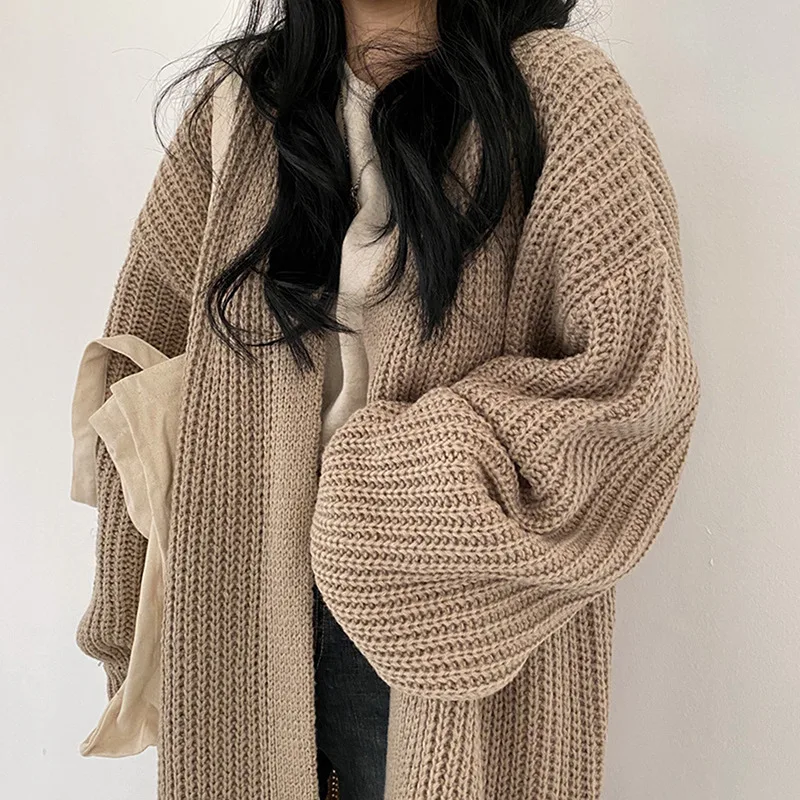 

Casual Long Knitted Cardigan Women Tops Vintage Loose Sweater Coat Solid Oversized Jumper Korean Fashion Clothes