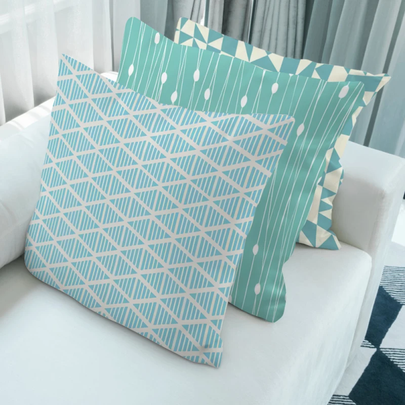 

Cushion Cover Green Teal Geometric Pillowcases Decorative Sofa Cushions 45x45 Throw Pillow Covers Polyester Single Side Printed