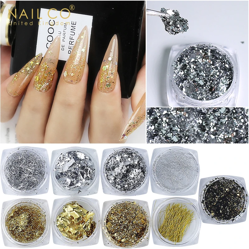 NAILCO Золотая зернистая алюминиевая фольга бумажная наклейка для ногтевого