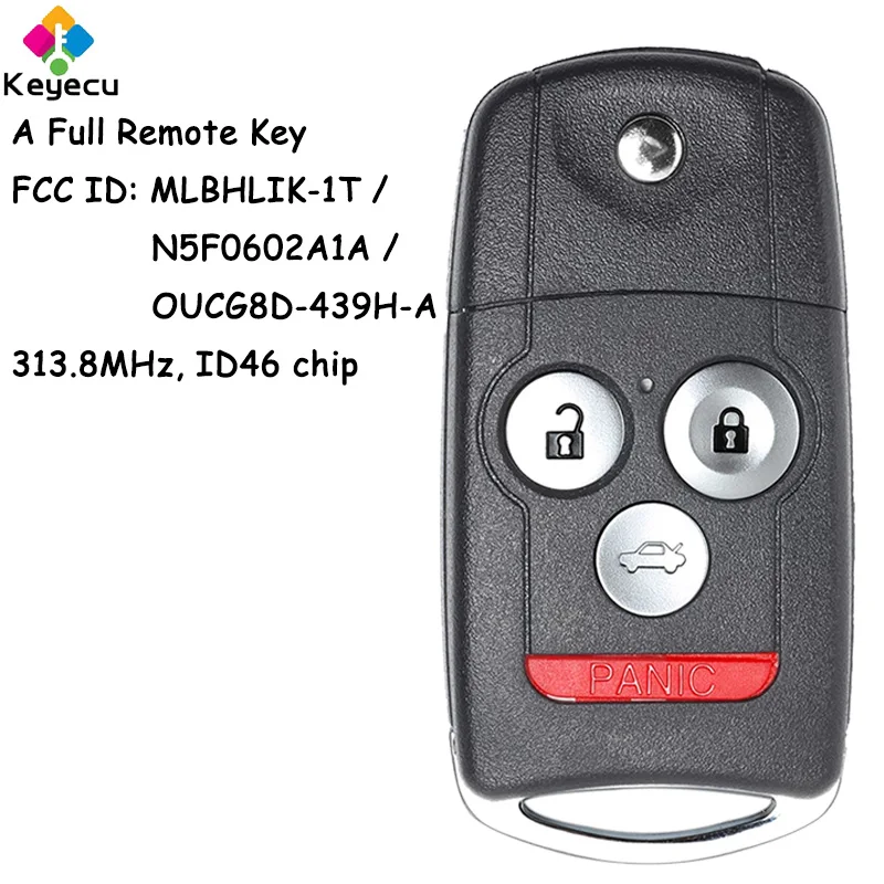 

KEYECU Flip Remote Car Key With 4 Buttons 313.8MHz ID46 Chip for Acura TL TSX ZDX MDX RDX MLBHLIK-1T N5F0602A1A OUCG8D-439H-A