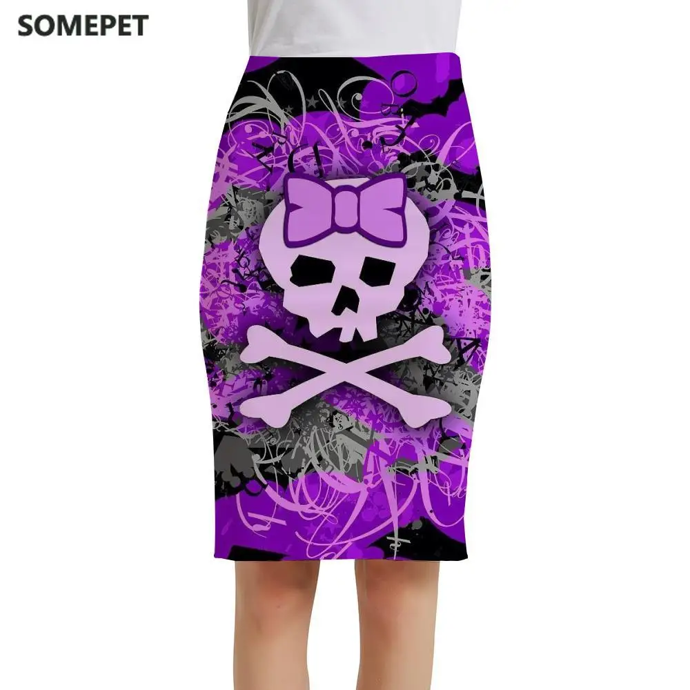 

SOMEPET Skull Skirts Women Kawaii Sexy Hip Hop Sundresses Lovely 3d Skirt Ladies Skirts Womens summer Cool Party Knee Length