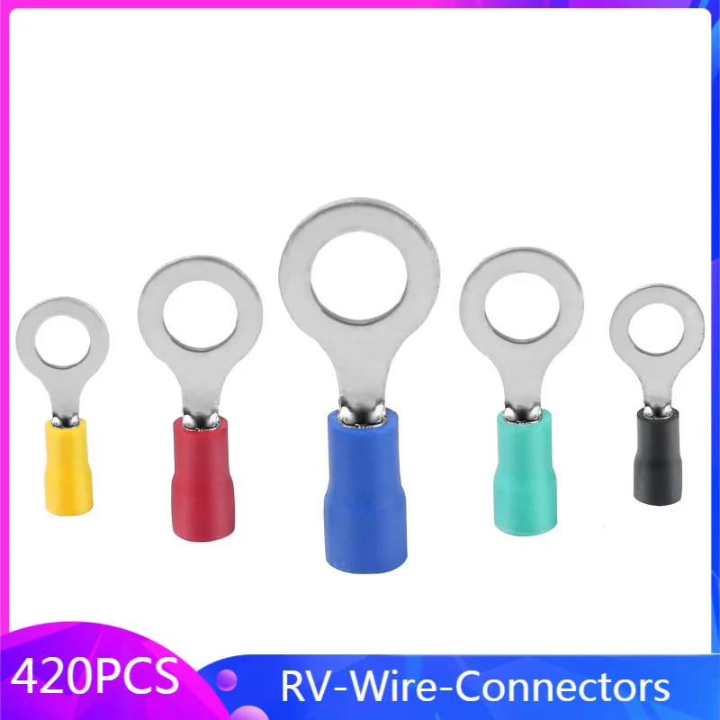 

420Pcs/Box RV Series Ring 12 IN 1 Insulated Terminal Cable Wire Connector A.W.G 22-16 Electrical Crimp Terminal Wire Connectors
