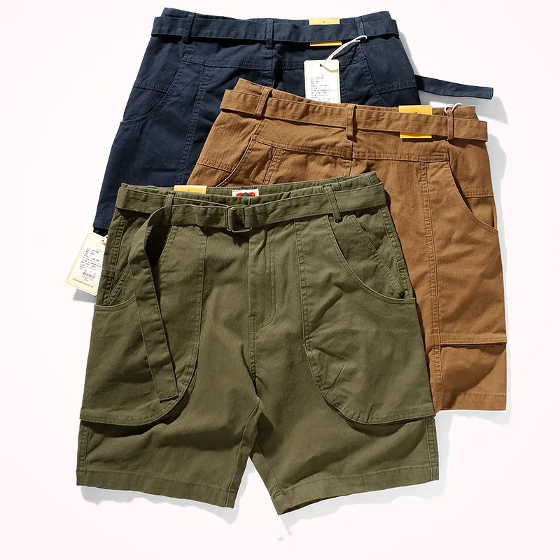 

2021 Summer New Men's Japanese Fashion Large Pockets Tooling Shorts Male Loose Straight Elastic Knee Length Casual Short Pants