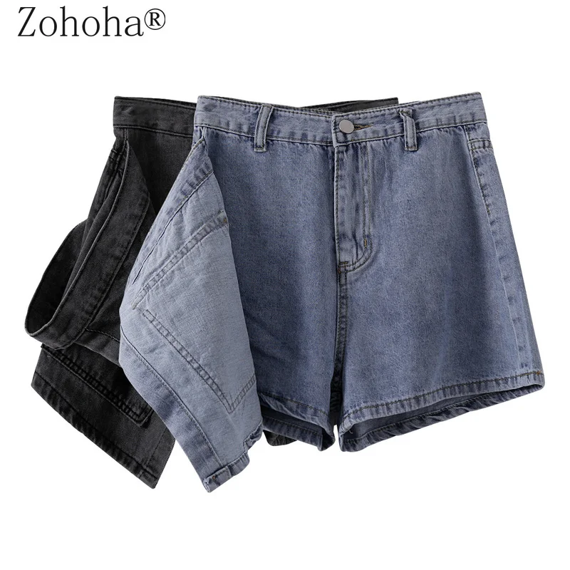 

Zohoha 2021 Summer New Women Jeans Shorts High Waist Loose and Thin Jeans Woman Straight Shorts
