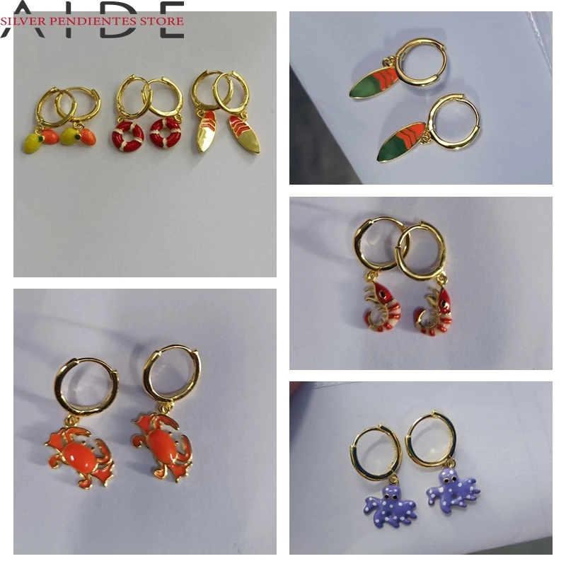 

Подвесные серьги-кольца в виде креветки из серебра