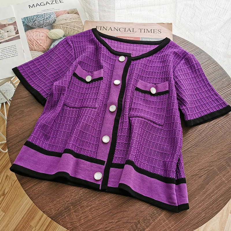 OUMEA вязаные винтажные топы женская блузка в английском стиле контрастные цвета