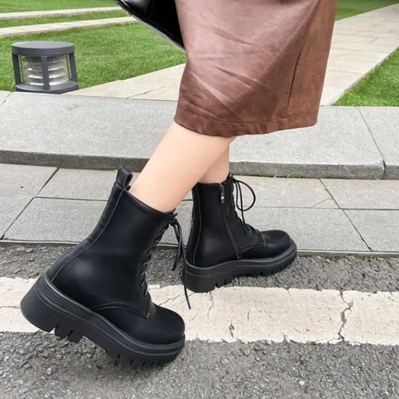 

RIZABINA Size 33-43 Women Short Boots Fashion Platform Cross Strap Zipper High Heel Winter Shoes Woman Warm Office Footwear