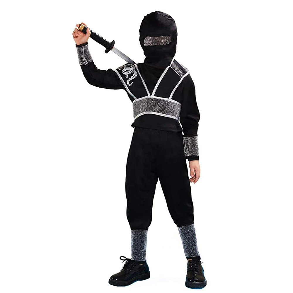 

Snailify Kids Ninja Costume Silver Black Halloween Costume For Boys Kung Fu Outfit
