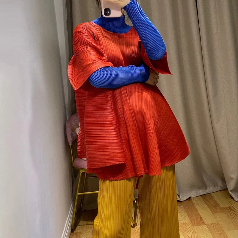 Четыре сезона Miyak плиссированный женский плащ стильный Дикий сплошной цвет