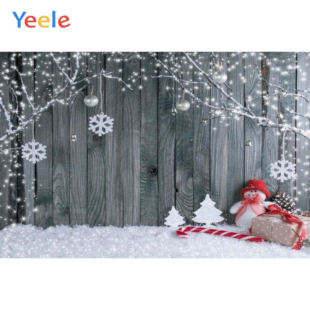 Рождественский фон деревянная доска зимняя елка снег ветка Снеговик Олень