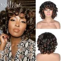 short hair afro kinky curly wigs with bangs for black women synthetic african ombre glueless cosplay wigs high temperature