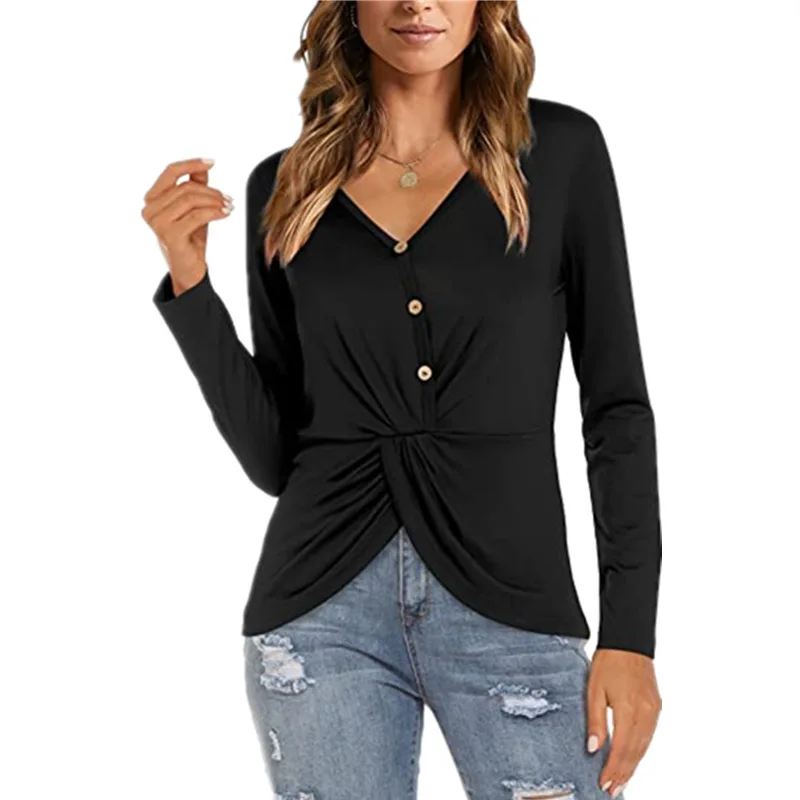 

Женская футболка с V-образным вырезом, на пуговицах