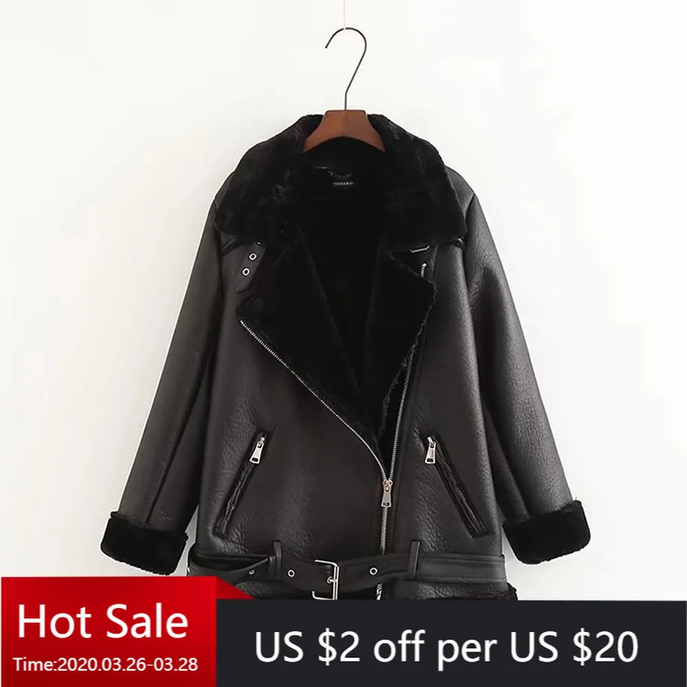 Зимняя женская куртка Apperloth из искусственной кожи 2018 мотоциклетная с длинным