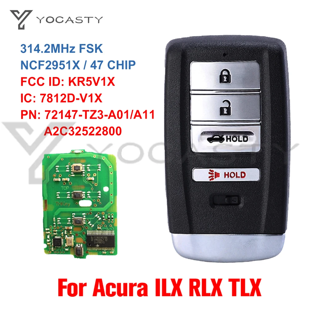 

YOCASTY Keyless Smart Car Key 72147-TZ3-A01/A11 A2C32522800 KR5V1X 72147-TZ3-A11 For Acura ILX RLX TLX 2015 2016 2018 2019 2020