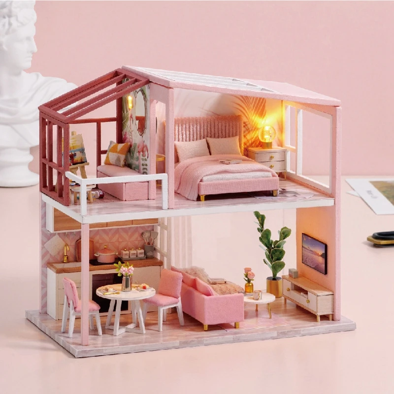 

Miniature DIY Doll House with Wooden House Furniture Toys for Children New Year Gift Children's Toy Miniature House