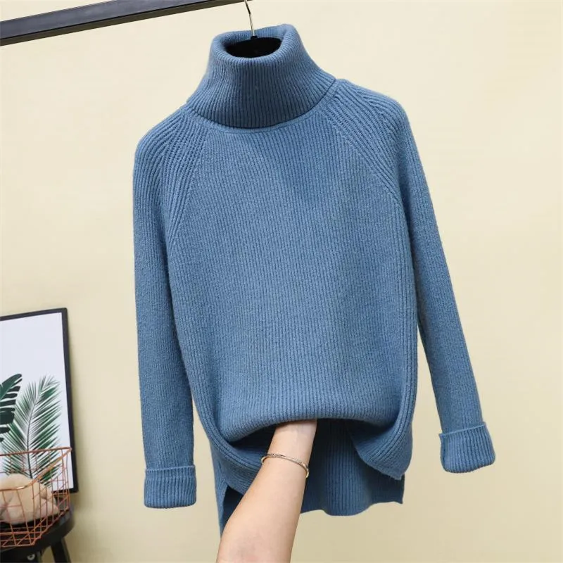 2019 зимний женский теплый свитер с высоким воротом ребристый трикотажный топ