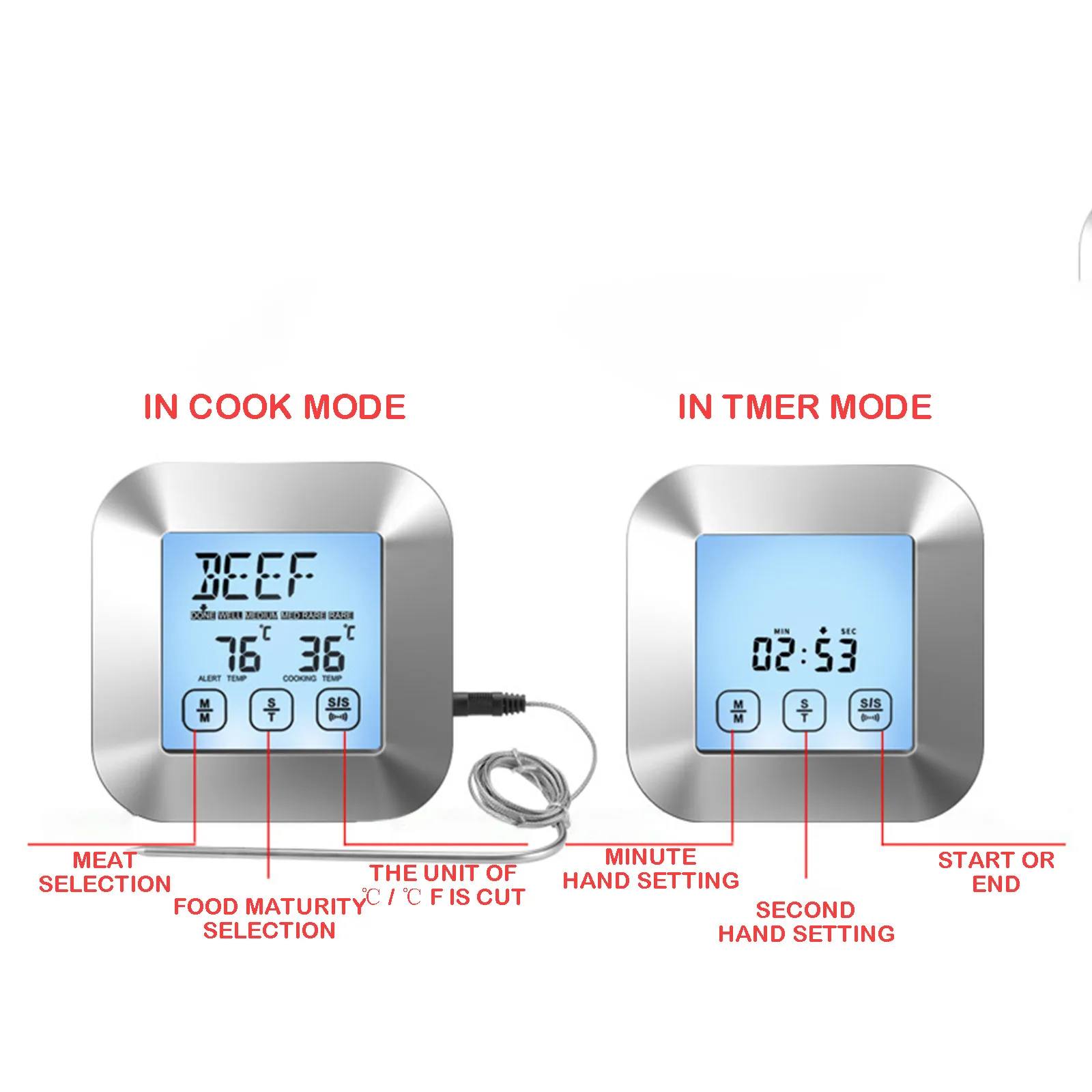 

New Digital LCD Thermometer Home Kitchen Touchs Screen Thermometer With Timer Alarm Food Electronic Kitchen Thermometer