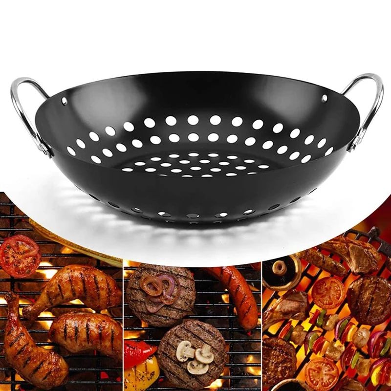 Круглая барбекю Гриль Корзина сковорода для мяса жарки креветки курицы овощи