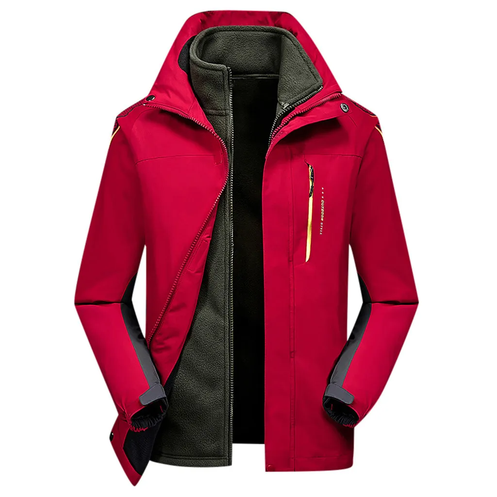 Красный Men Fashion Hoodie Hat Detachable Windbreaker Waterproof Jacket Breathable Sport Outdoor Coat Softshell Fleece Jacket Mujer - Цвет: Красный