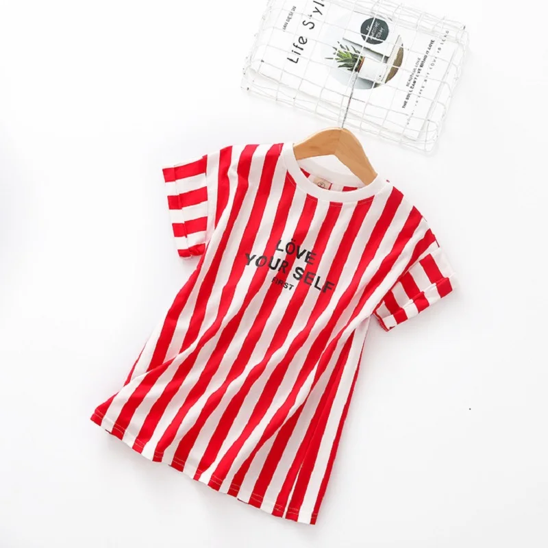 2020 летняя повседневная одежда в полоску для девочек детское цельное платье два