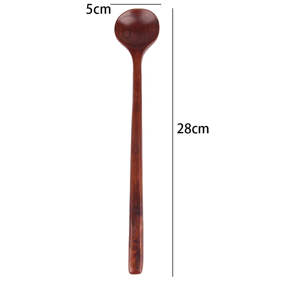 

1pc Long Spoons Wooden Korean Style 10.9 inches 100% Natural Wood Long Handle Round Spoons for Soup Cooking Mixing